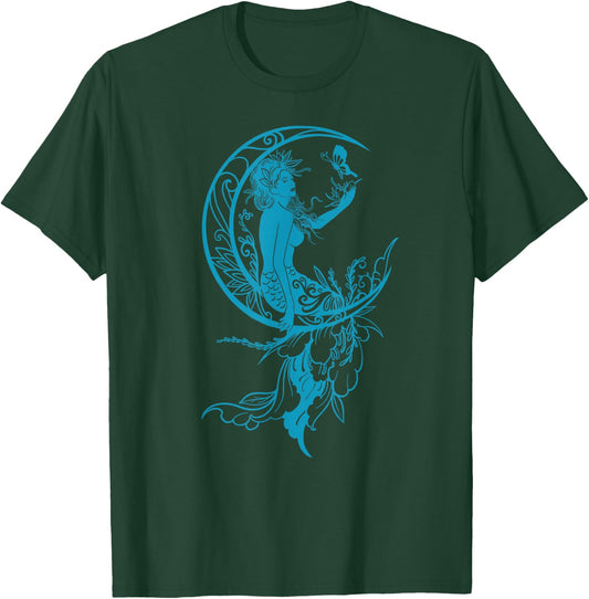Sea Blue Teal Mermaid Moon Butterfly Gothic Fantasy T-Shirt - T-Shirt | Forest