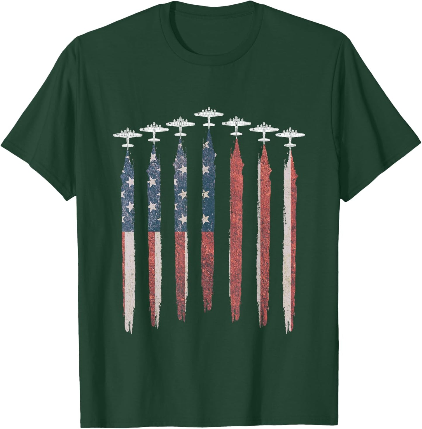 B17 Flying Fortress WW2 Airplane USA Flag B-17 4th Of July T-Shirt - T-Shirt | Forest