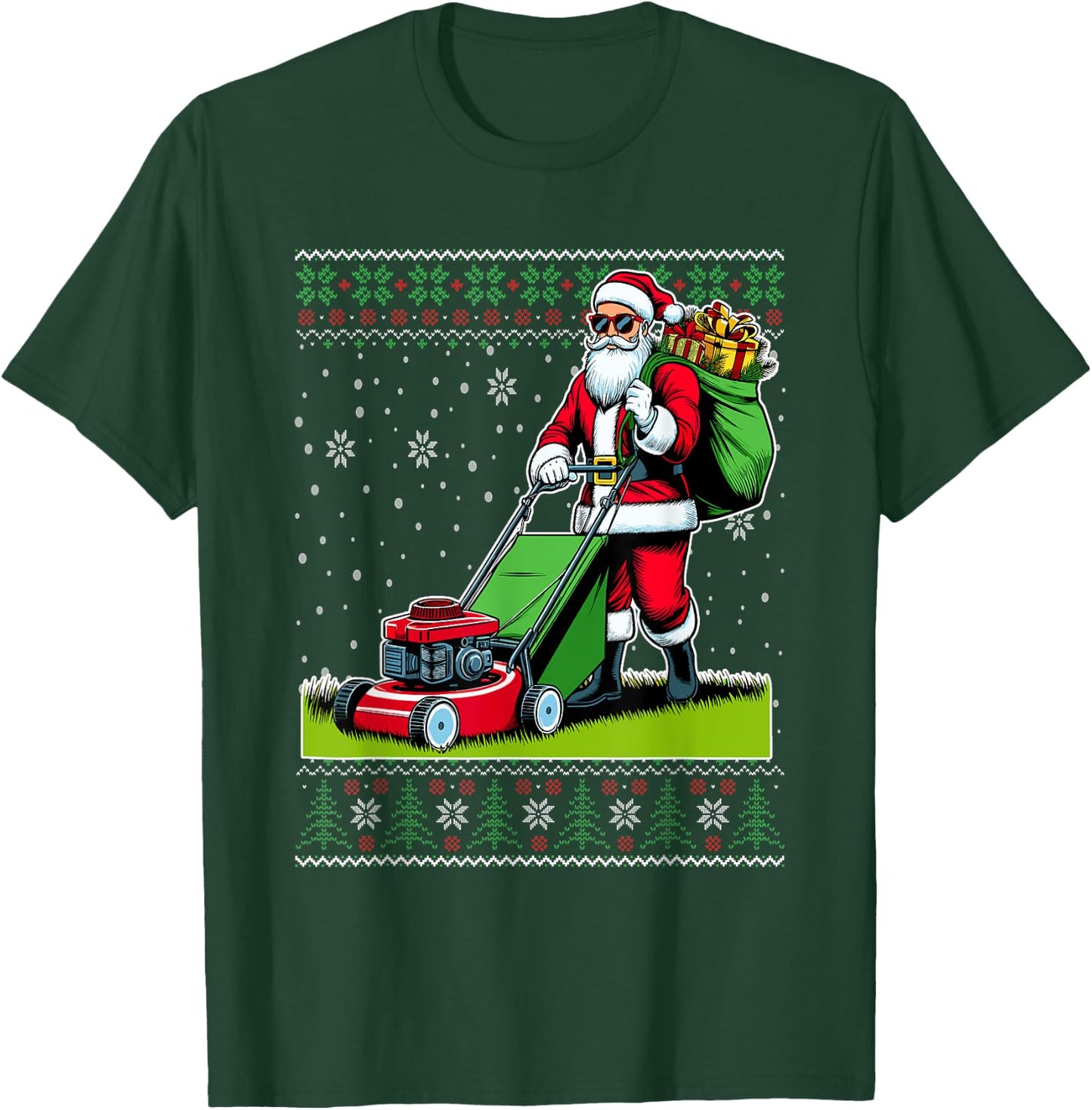 Christmas Santa Claus Mowing Lawn Ugly Christmas Sweater T-Shirt - T-Shirt | Forest
