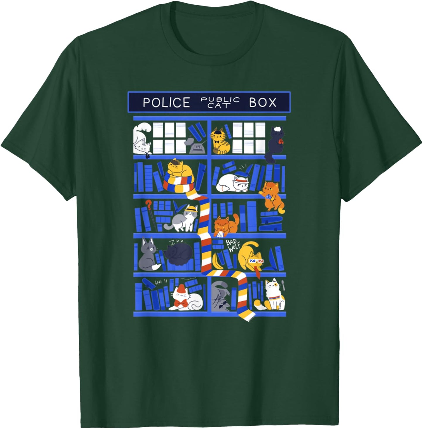 Library Box Who Police Box Cute Cat TV Series T-Shirt - T-Shirt | Forest