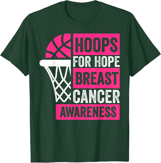 Hoops For Hope Basketball Family Breast Cancer Awareness T-Shirt - T-Shirt | Forest