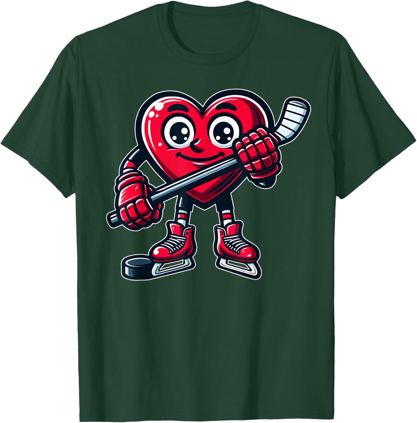 Valentine's Day Heart Ice Hockey Player Sports T-Shirt - T-Shirt | Forest