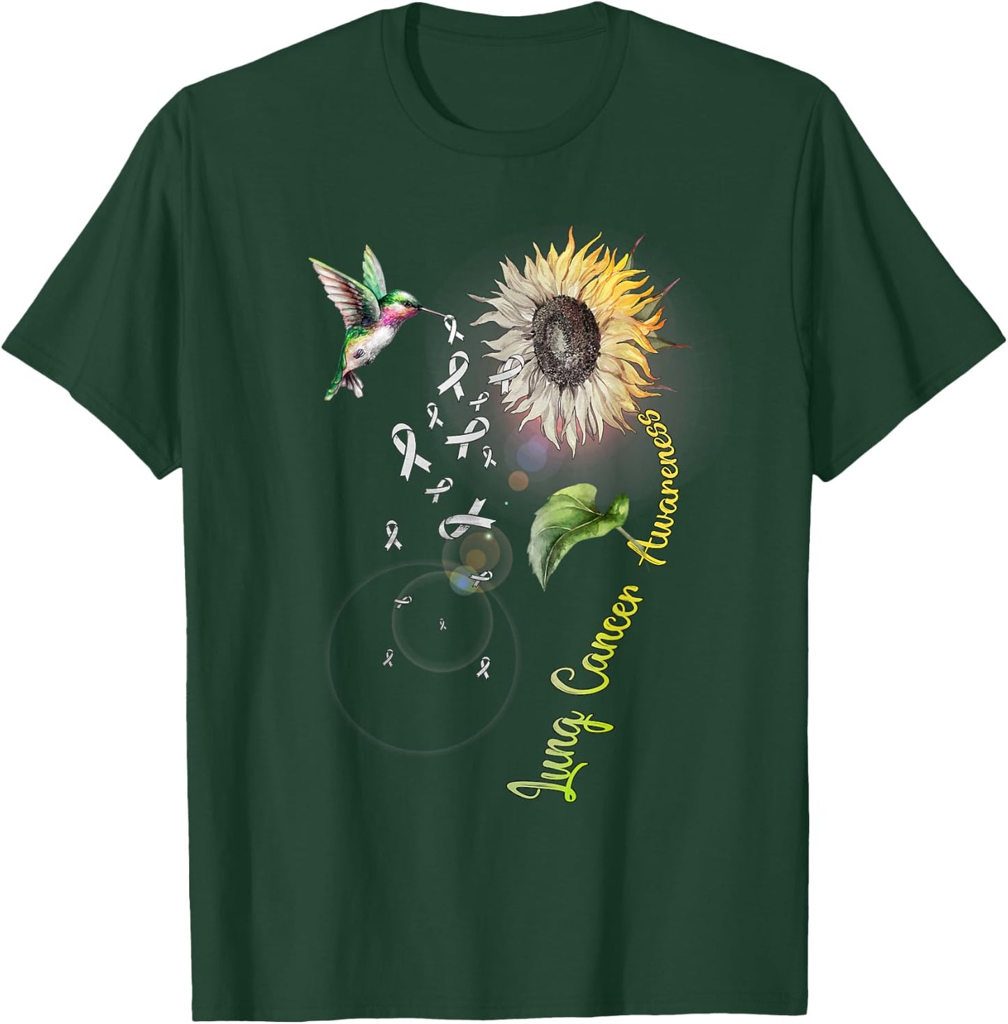 Lung Cancer Sunflower Hummingbird T-Shirt - T-Shirt | Forest