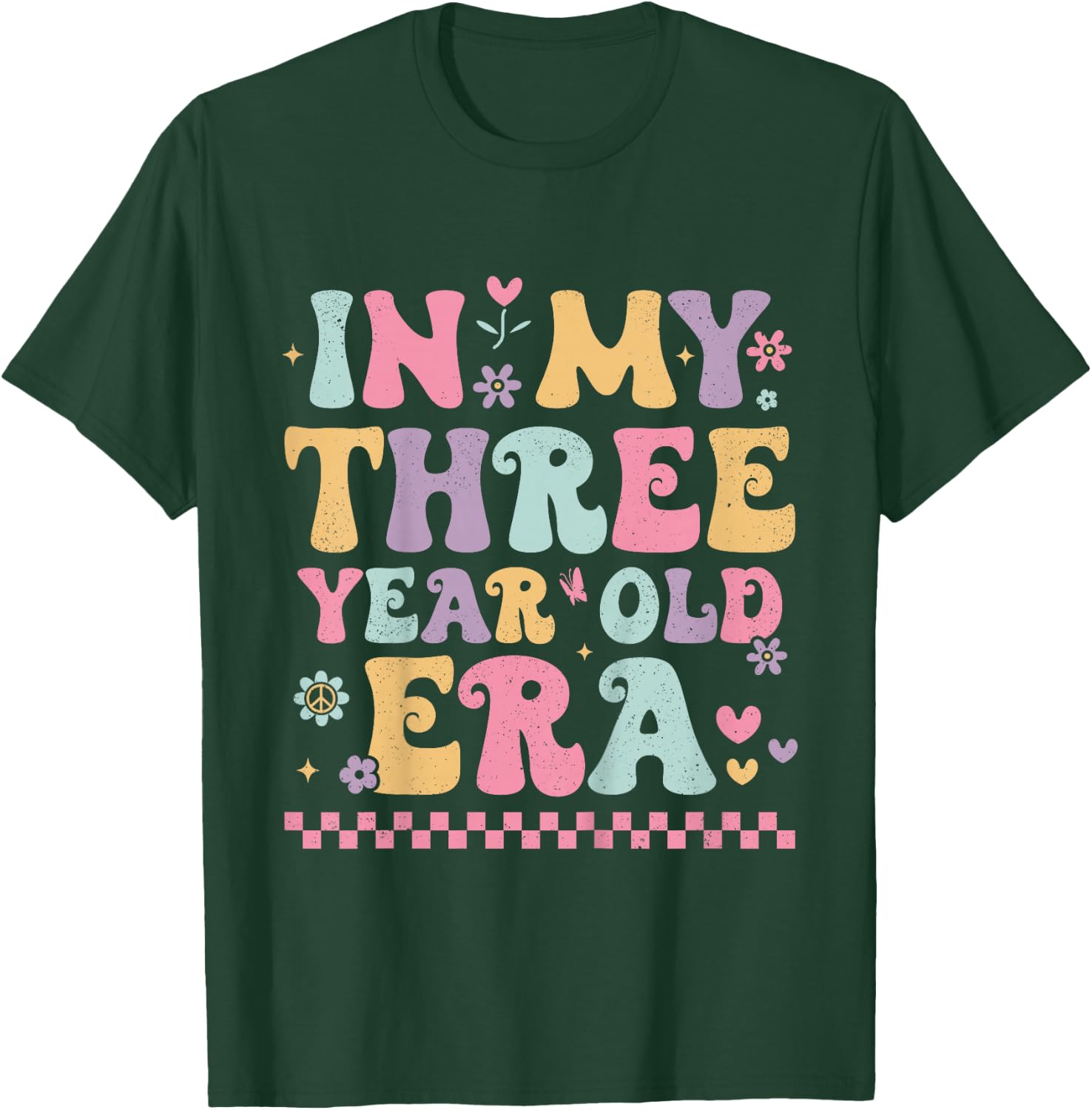 Kids In My Three Year Old Era Bday Groovy Retro 3rd Birthday Girl T-Shirt - T-Shirt | Forest