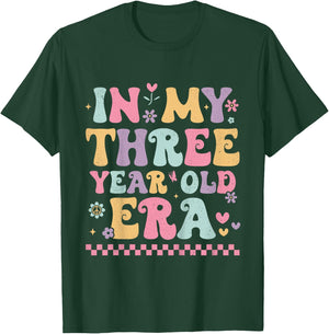 Kids In My Three Year Old Era Bday Groovy Retro 3rd Birthday Girl T-Shirt - T-Shirt | Forest
