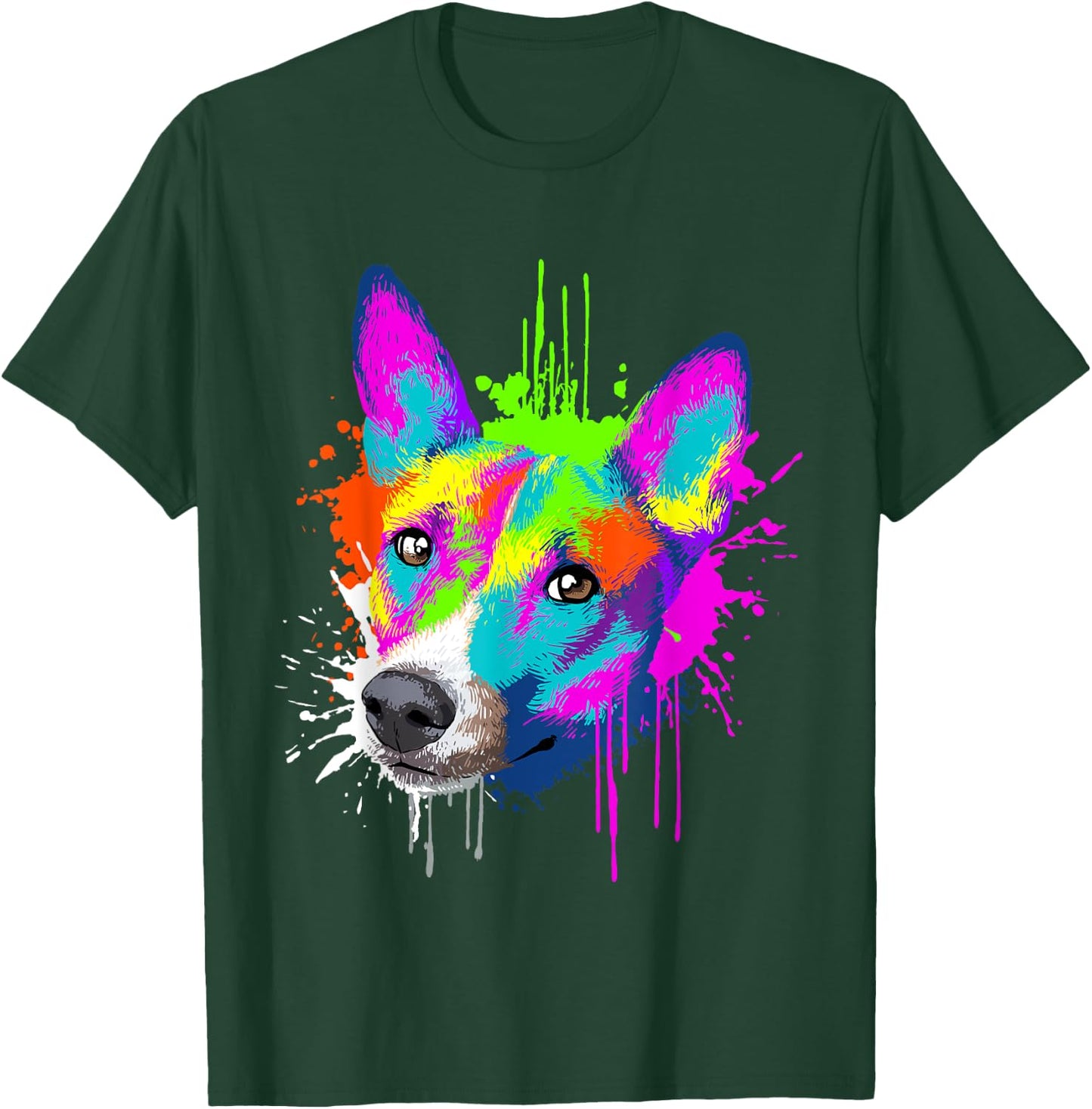 Splash Art Basenji Dog Holder Gift Dogs Men Women Kids T-Shirt - T-Shirt | Forest