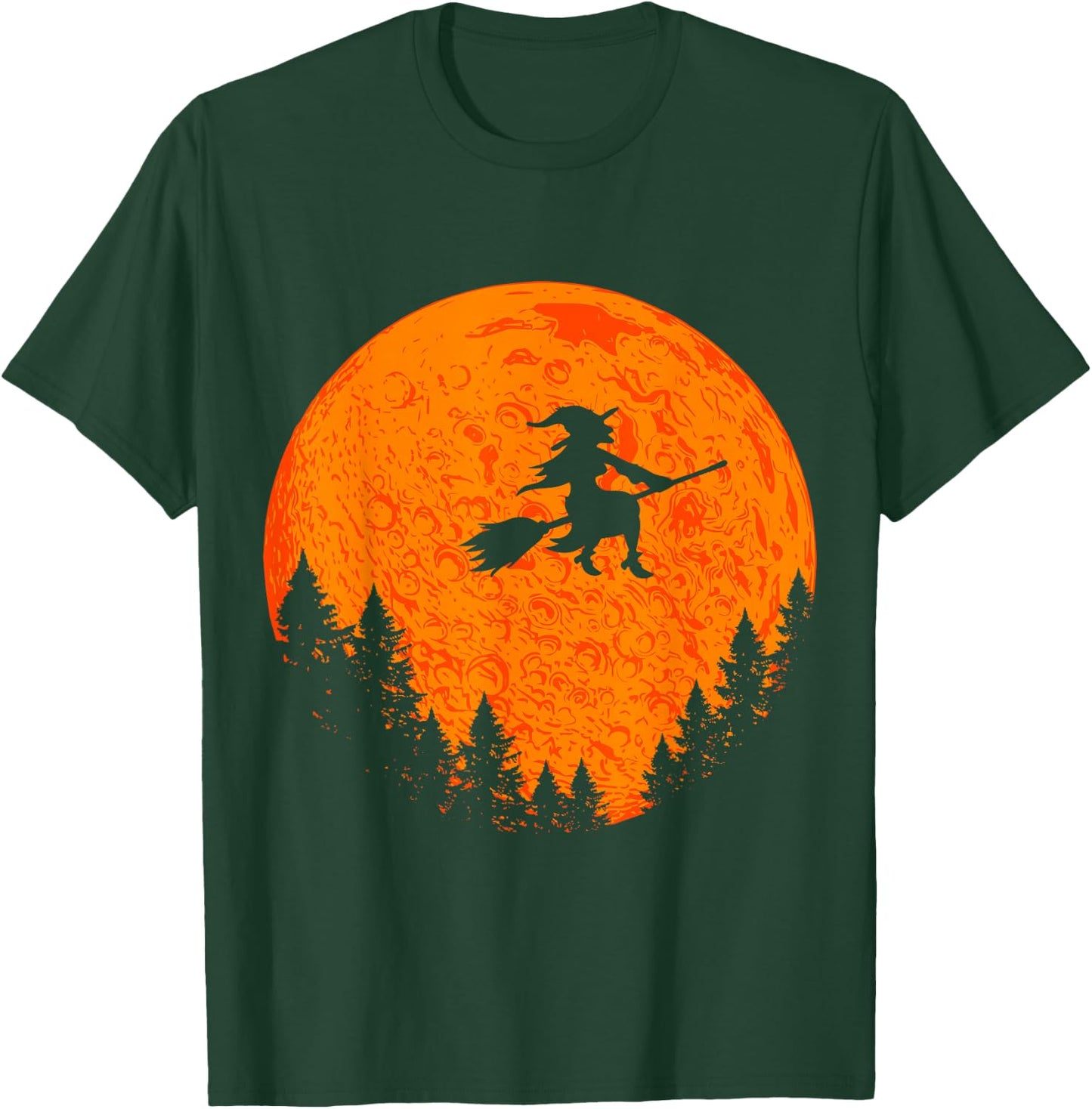 Halloween Vintage Witch On Broom And Moon Group Matching T-Shirt - T-Shirt | Forest