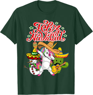 Feliz Navidad Unicorn Cactus Funny Mexican Christmas T-Shirt - T-Shirt | Forest