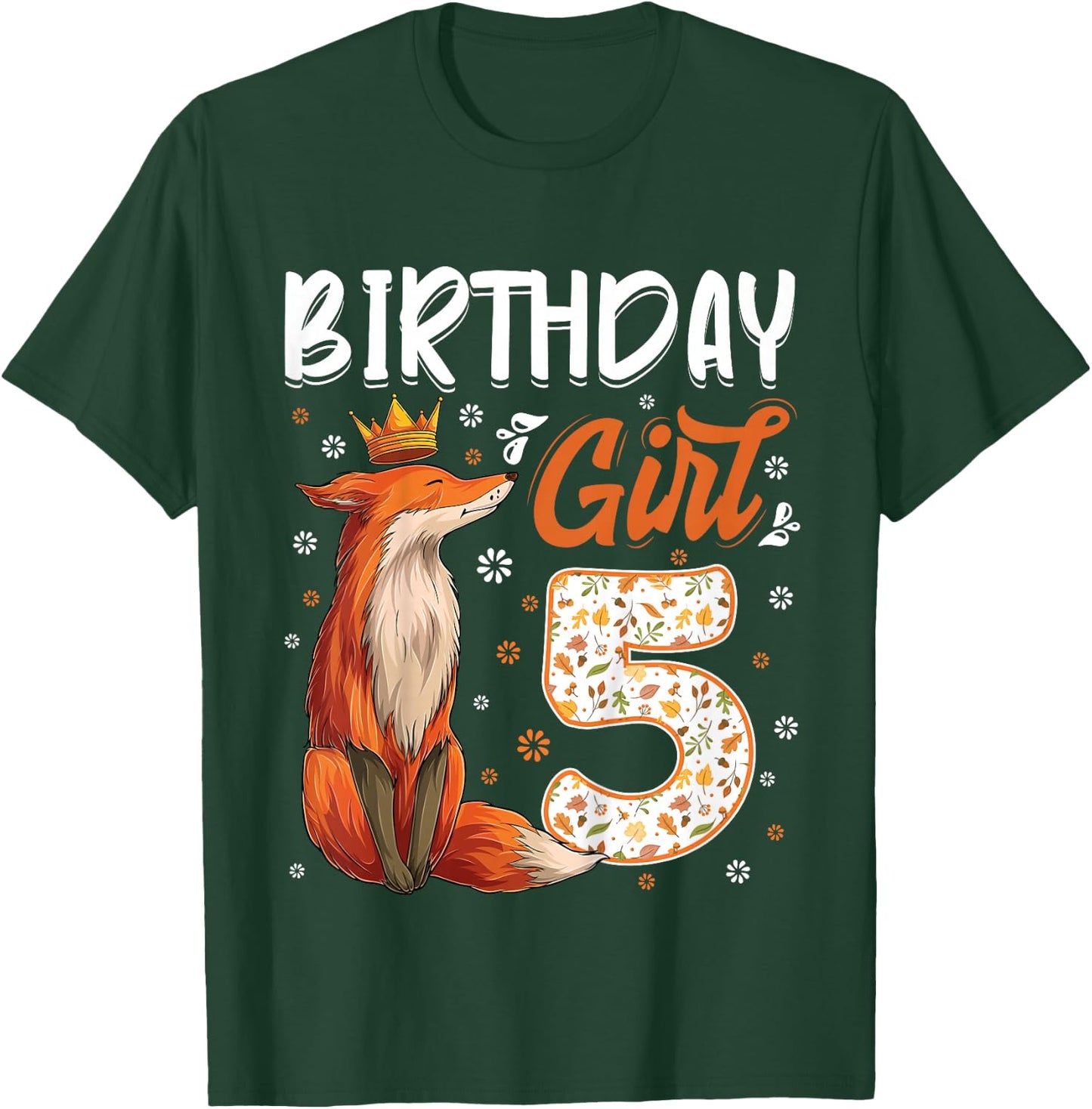 Fox Animal Lovers 5th Birthday Girl Fox B-day 5 year old T-Shirt - T-Shirt | Forest