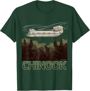 Chinook Helicopter Military Armed Forces T-Shirt - T-Shirt | Forest