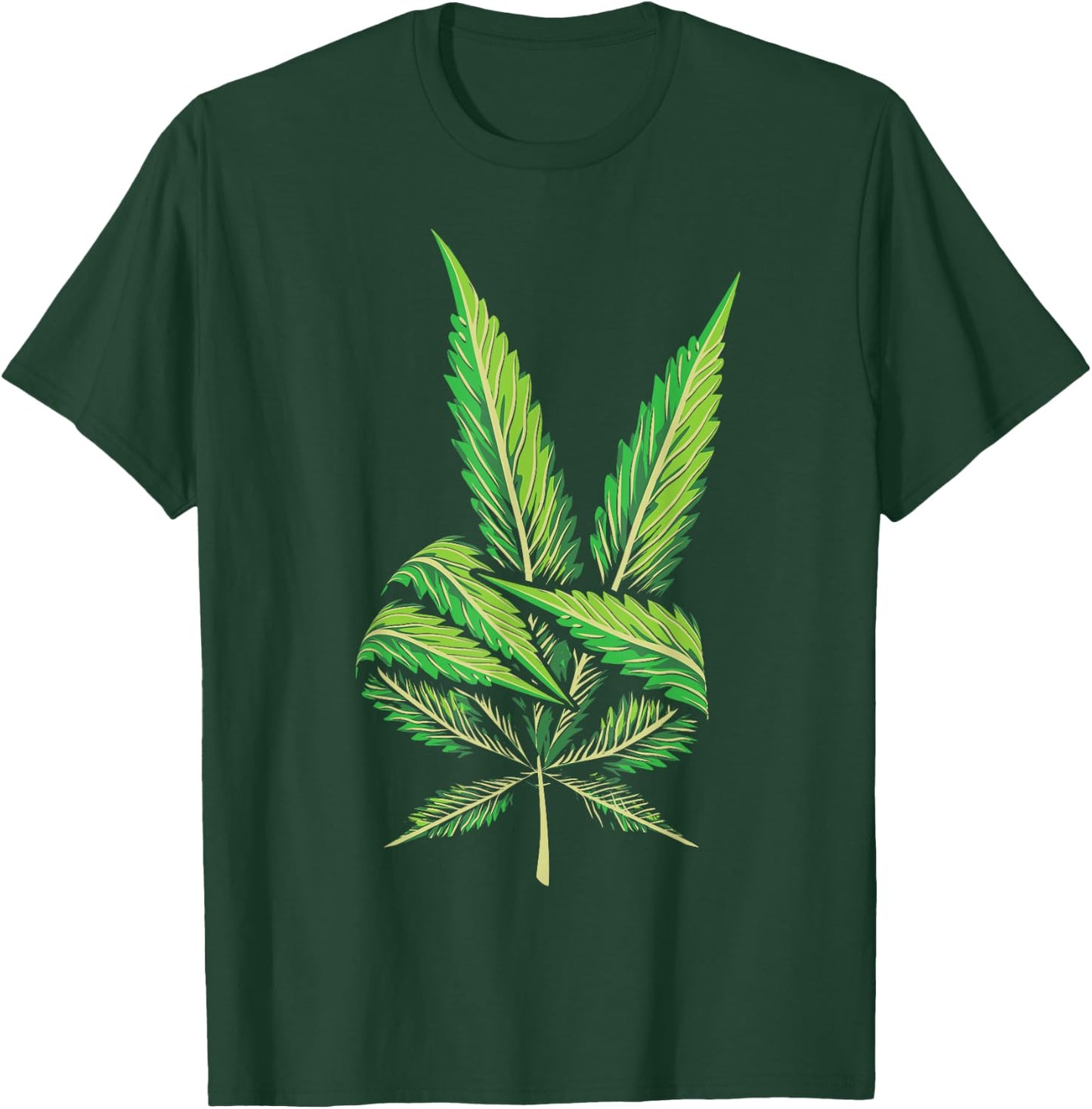 Funny Peace Hand Weed Gift Cool Marijuana Leaf Peace Sign T-Shirt - T-Shirt | Forest