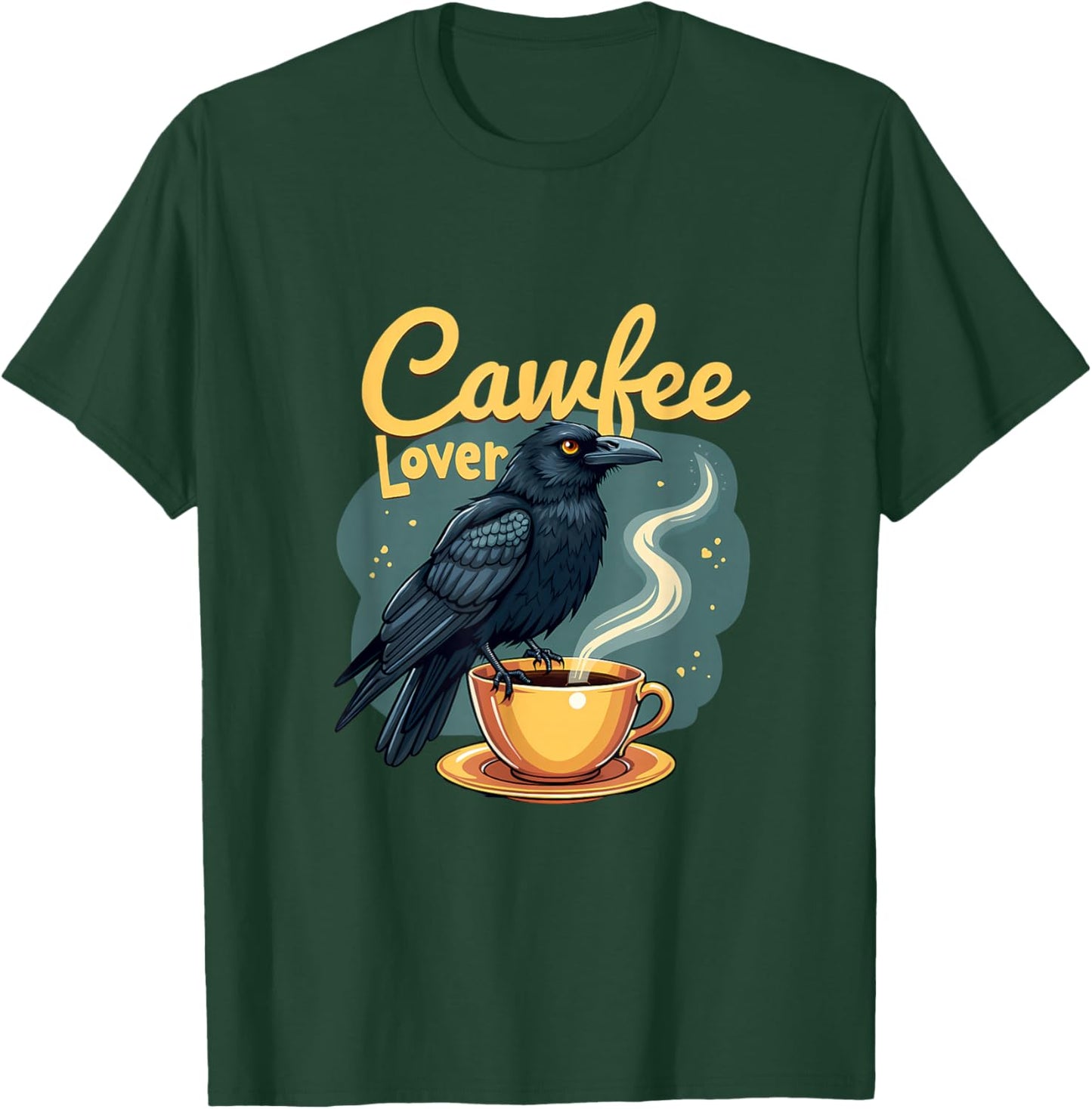 Cawfee Lover Raven Crow With Coffee Cup T-Shirt - T-Shirt | Forest