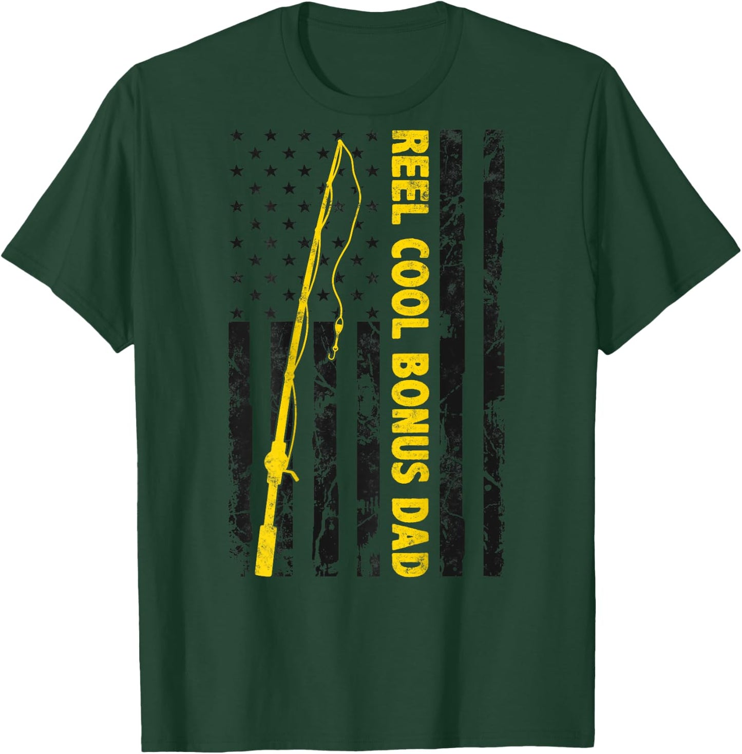 Reel cool Bonus Dad Fishing American Flag gift Fisherman Dad T-Shirt - T-Shirt | Forest