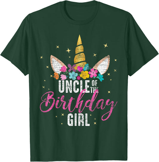 Uncle Of The Birthday Girl Uncle Gift Unicorn Birthday T-Shirt - T-Shirt | Forest