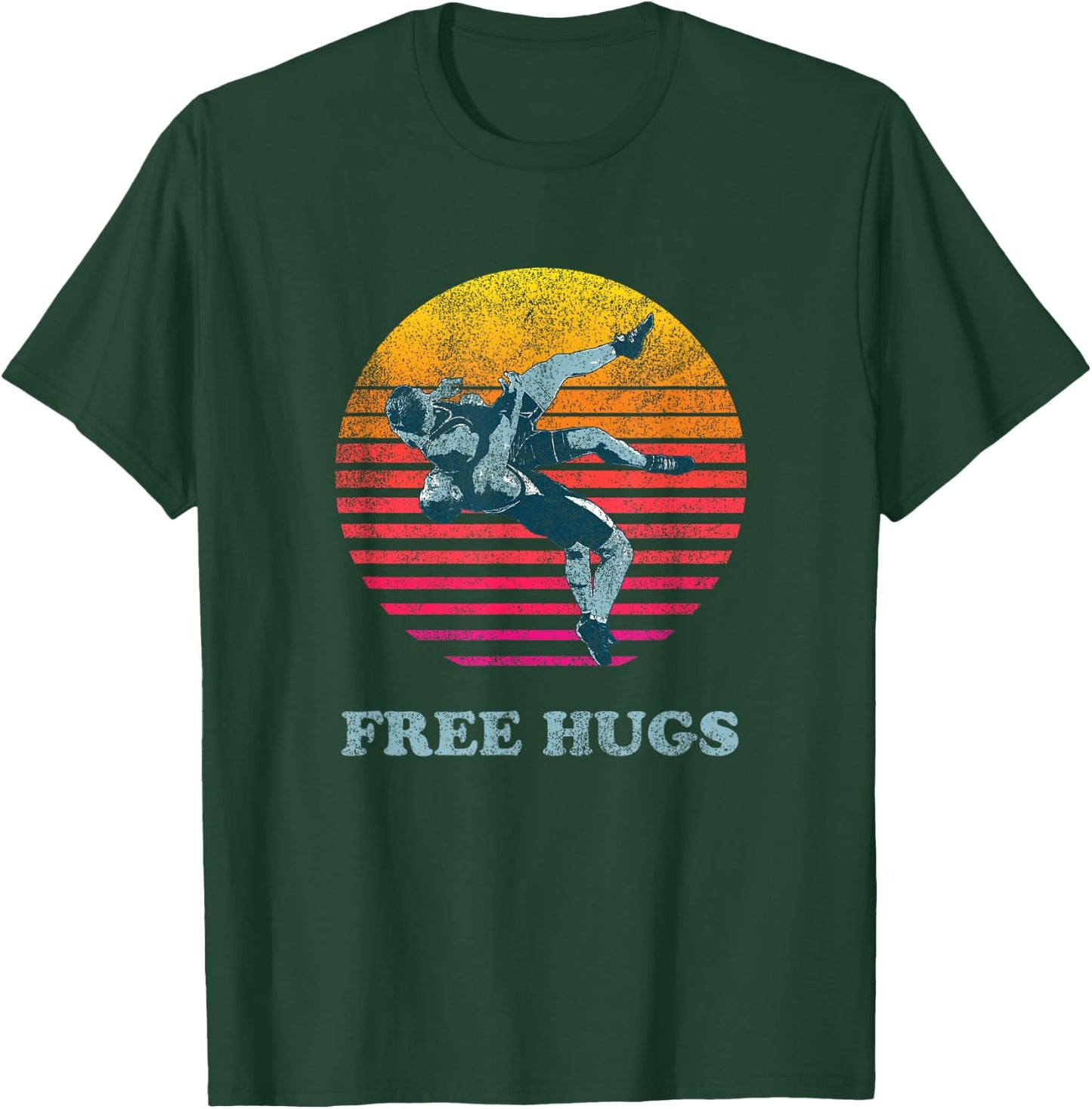 Retro Vintage Faded Cracked 70 80s Style Free Hugs Wrestling T-Shirt - T-Shirt | Forest