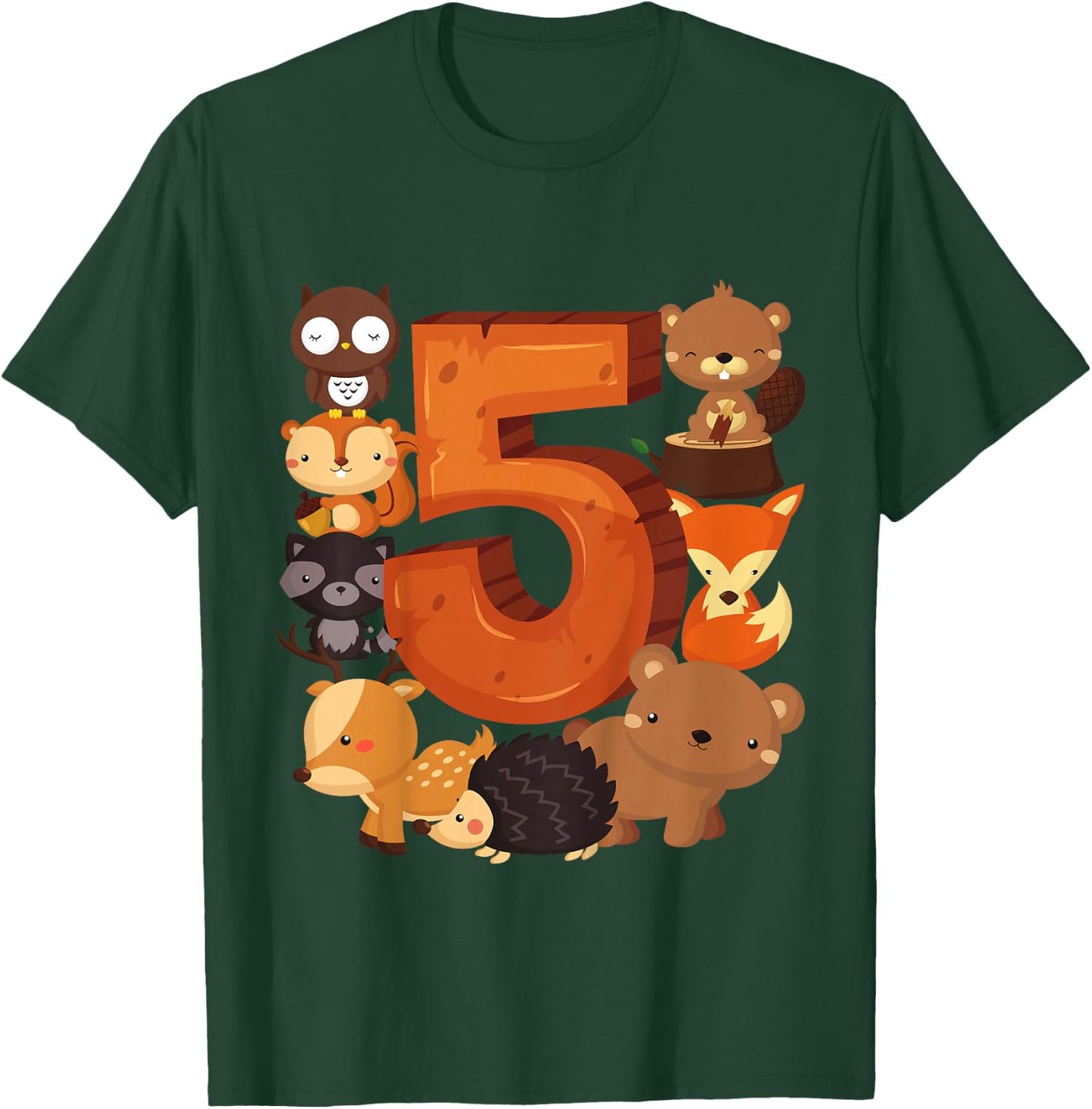 5 Year Old Woodland Animal Birthday Party Forest 5th Gift T-Shirt - T-Shirt | Forest