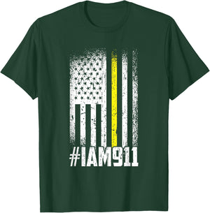 911 American Flag Dispatch-er USA Thin Gold Line Operator T-Shirt - T-Shirt | Forest