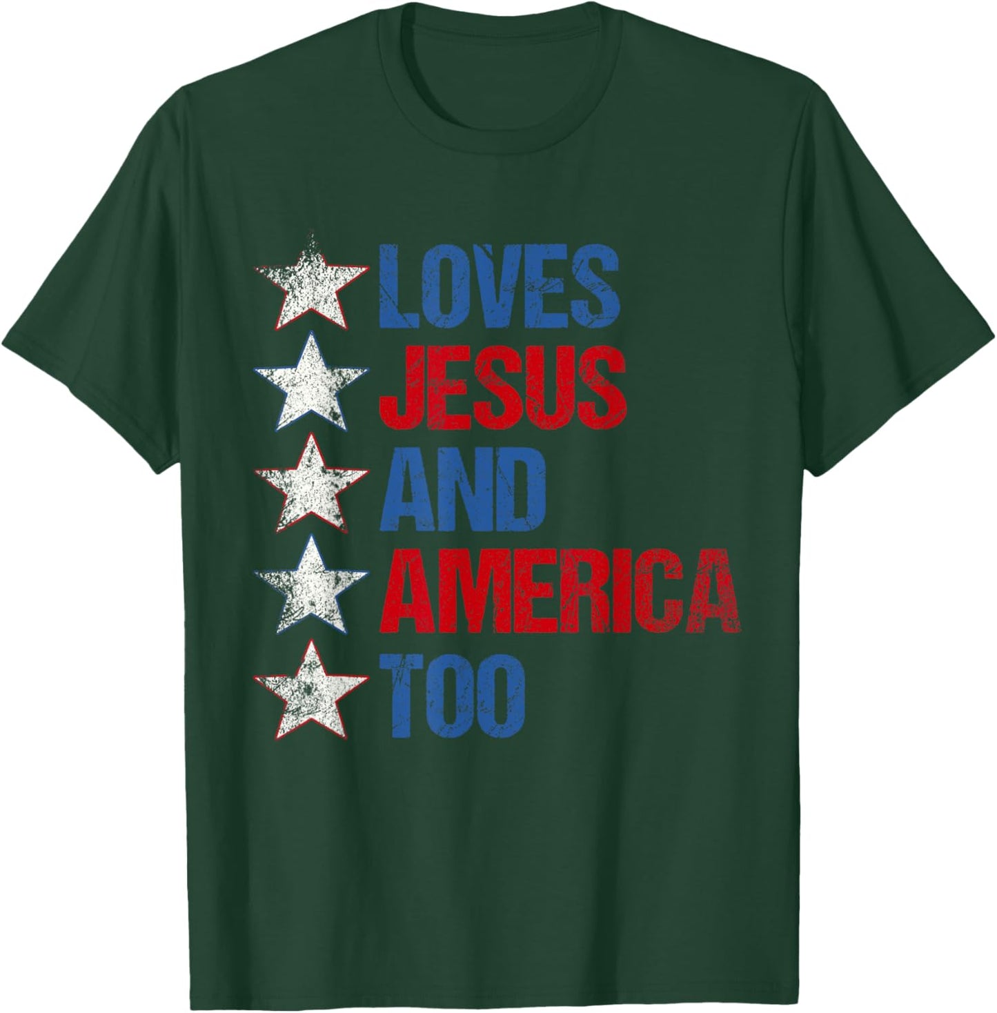 4th Of July Shirt Retro Loves Jesus and America Too Banner T-Shirt - T-Shirt | Forest
