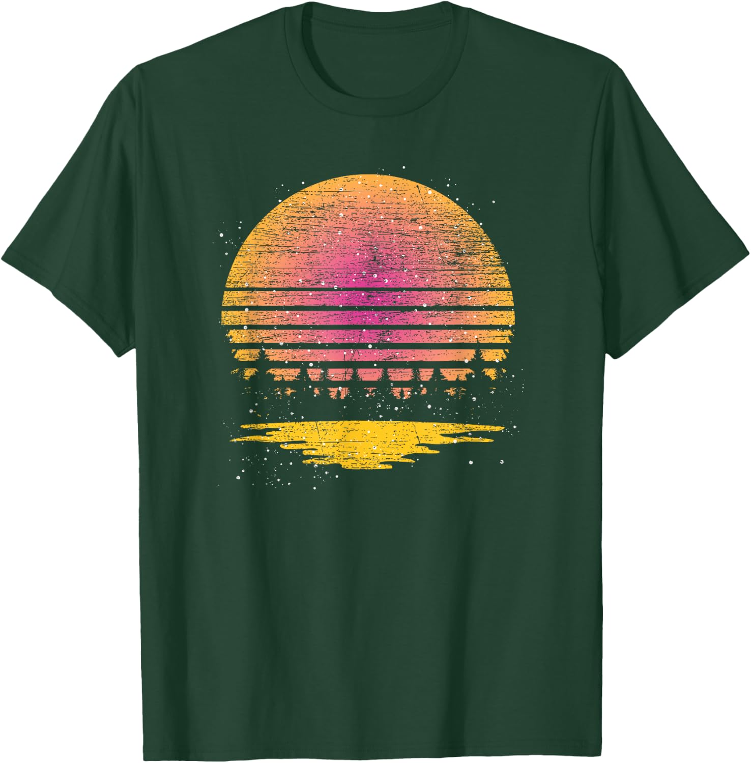 Reflection Full Moon Nature Wildlife Trees Retro Forest T-Shirt - T-Shirt | Forest