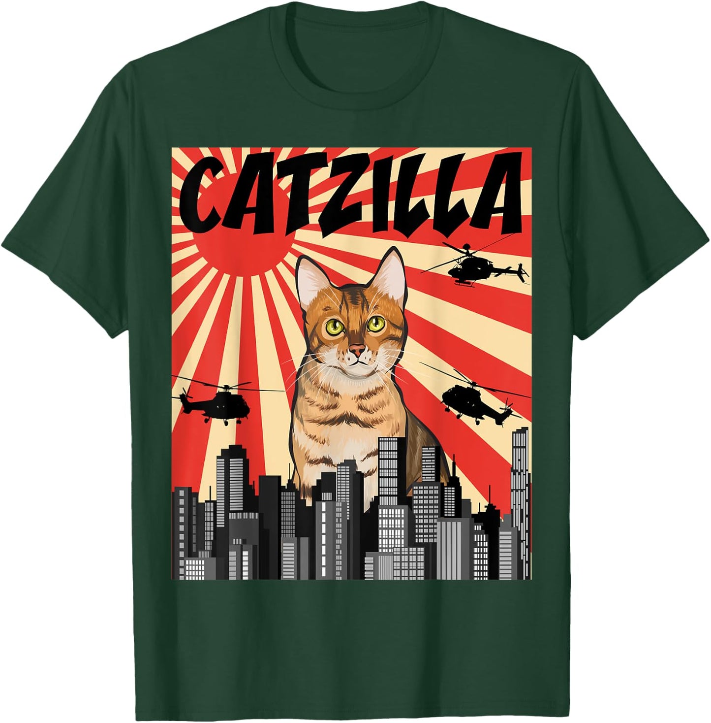 Funny Retro Japanese Catzilla Bengal Cat T-Shirt - T-Shirt | Forest
