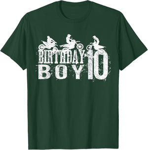 Dirt Bike Birthday Boy 10 Years Old 10th B-day Boys Party T-Shirt - T-Shirt | Forest