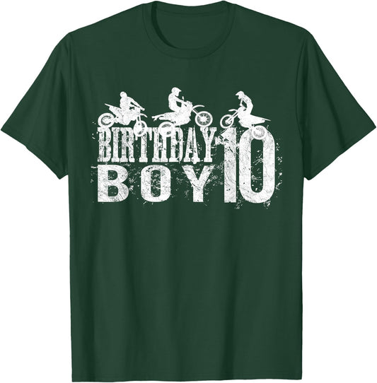 Dirt Bike Birthday Boy 10 Years Old 10th B-day Boys Party T-Shirt - T-Shirt | Forest