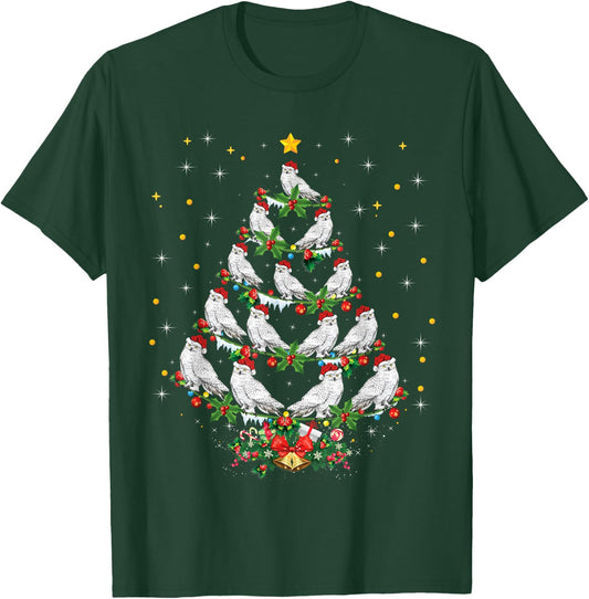 Snowy Owl Bird Lover Xmas Gift Snowy Owl Christmas Tree T-Shirt - T-Shirt | Forest