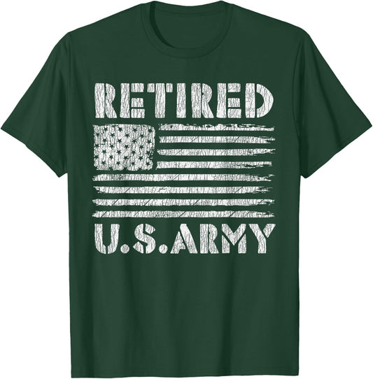 Vintage USA Flag Family Hero Proud Retired U.S Army Veteran Women Kids Men T-Shirt - T-Shirt | Forest