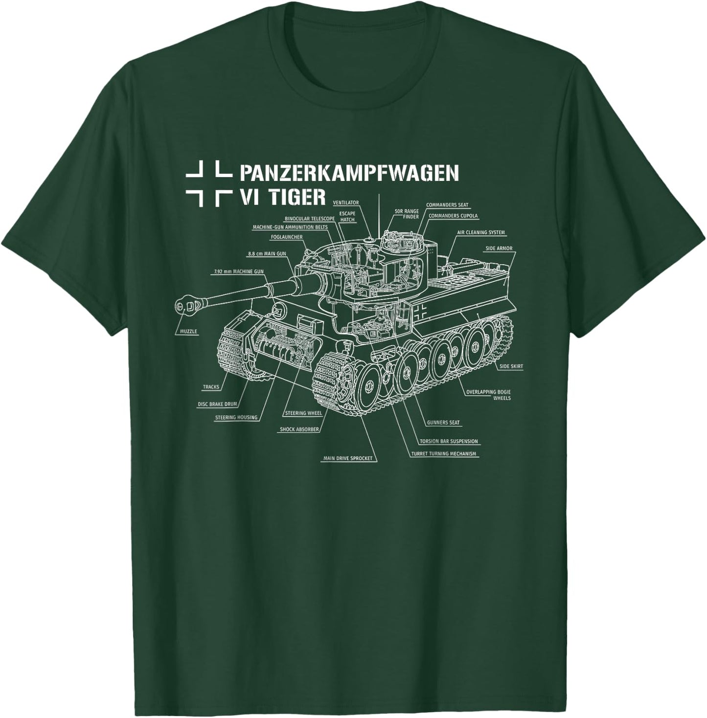 World War 2 German Tank Tiger I Engineering Blueprint T-Shirt - T-Shirt | Forest