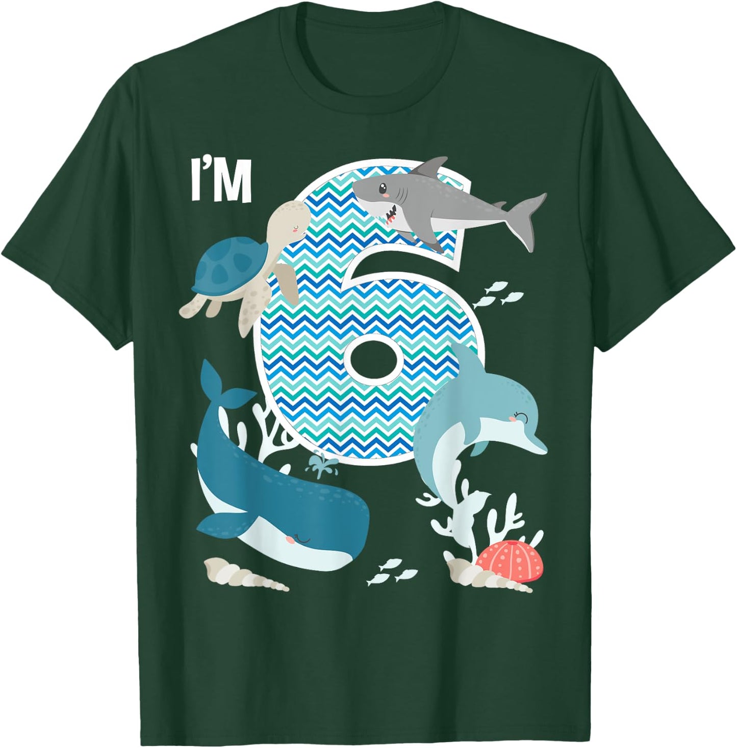 Kids 6 Year Old Ocean Life Whale Dolphin Shark 6th Birthday T-Shirt - T-Shirt | Forest