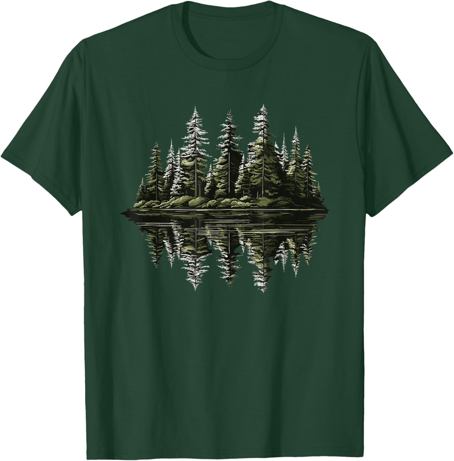 Mountain Landscape Reflection Forest Trees Outdoor Wildlife T-Shirt - T-Shirt | Forest