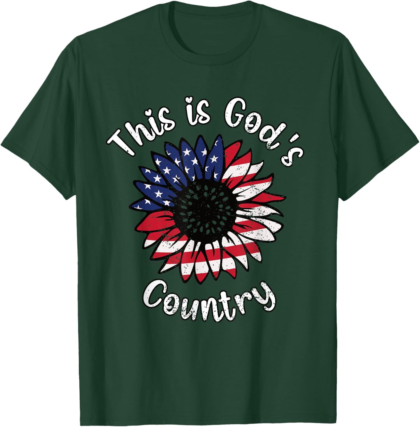 This Is God's USA Country Patriotic Christian Love Sunflower Women Girls Kids Men T-Shirt - T-Shirt | Forest