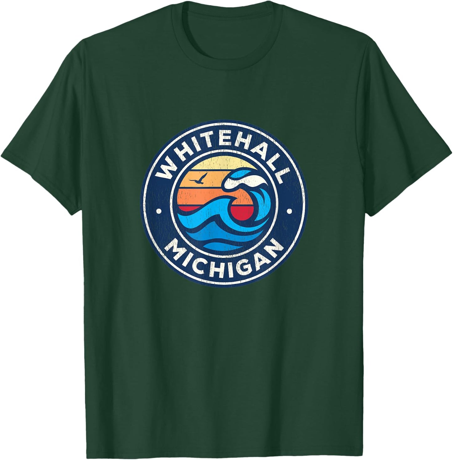 Whitehall Michigan MI Vintage Nautical Waves Design T-Shirt - T-Shirt | Forest