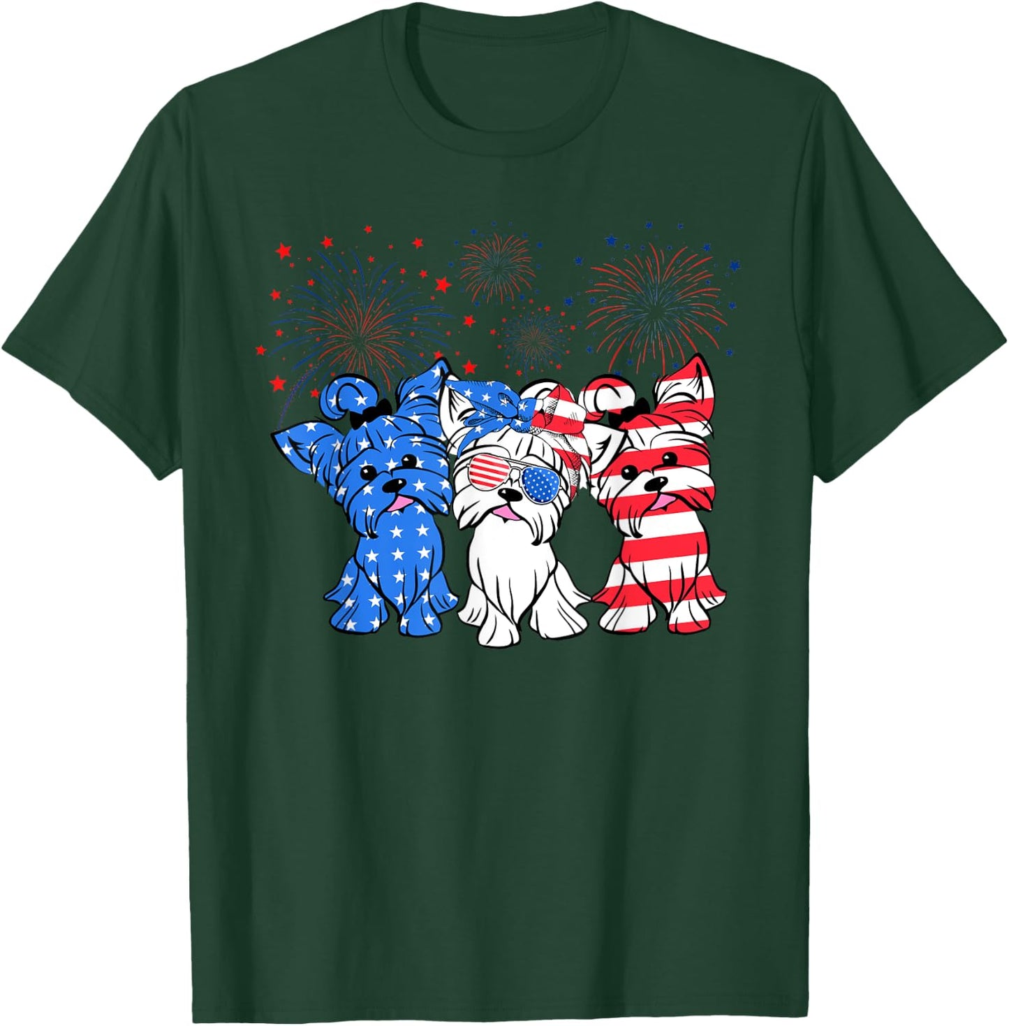 Funny Yorkie Yorkshire Dog American Flag Patriotic T-Shirt - T-Shirt | Forest