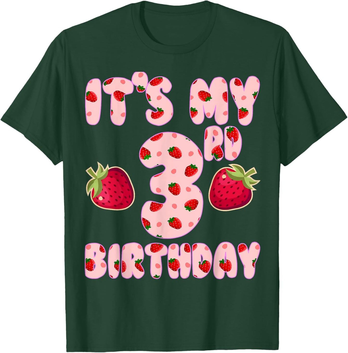 Kids 3 year old Strawberry Birthday Girl Sweet Fruit 3rd T-Shirt - T-Shirt | Forest