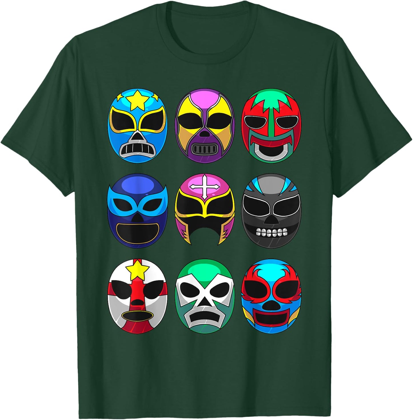 Cool Lucha Libre Wrestlers Masks | Funny Wrestling Gift Fan T-Shirt - T-Shirt | Forest
