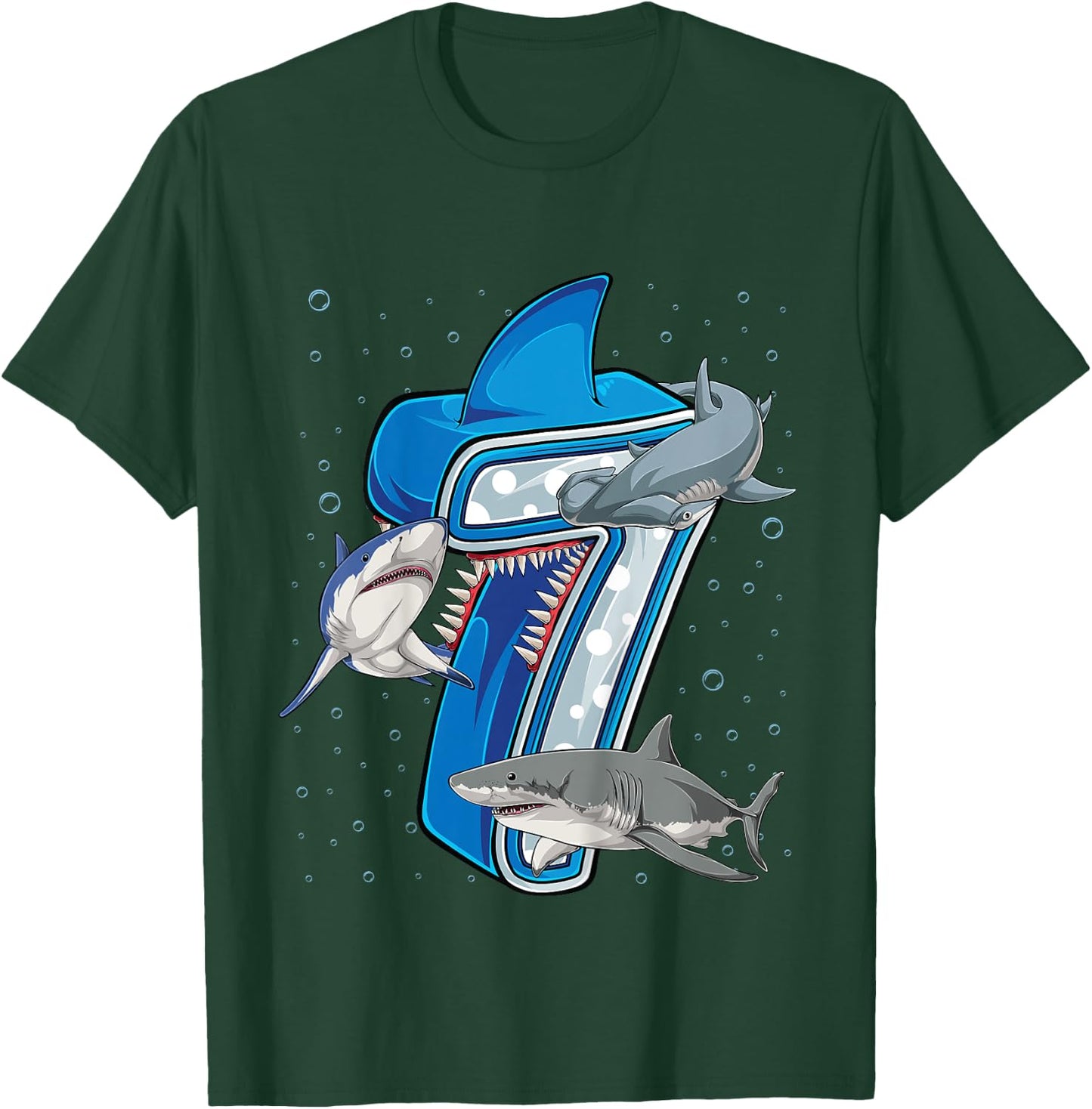 Kids 7th Birthday Boys Shark 7 years Old Ocean Shark B-day T-Shirt - T-Shirt | Forest