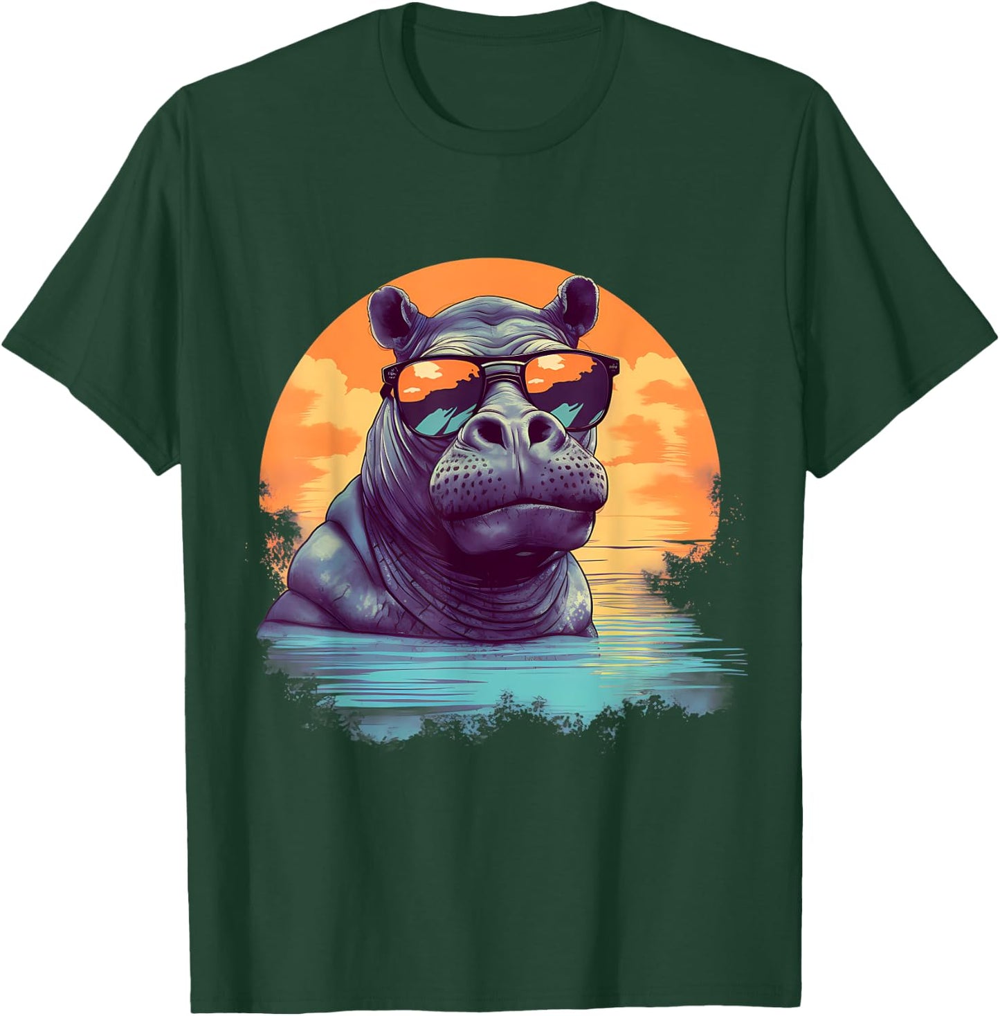 Hippo Sunglasses Colourful Artwork Safari Hippopotamus T-Shirt - T-Shirt | Forest