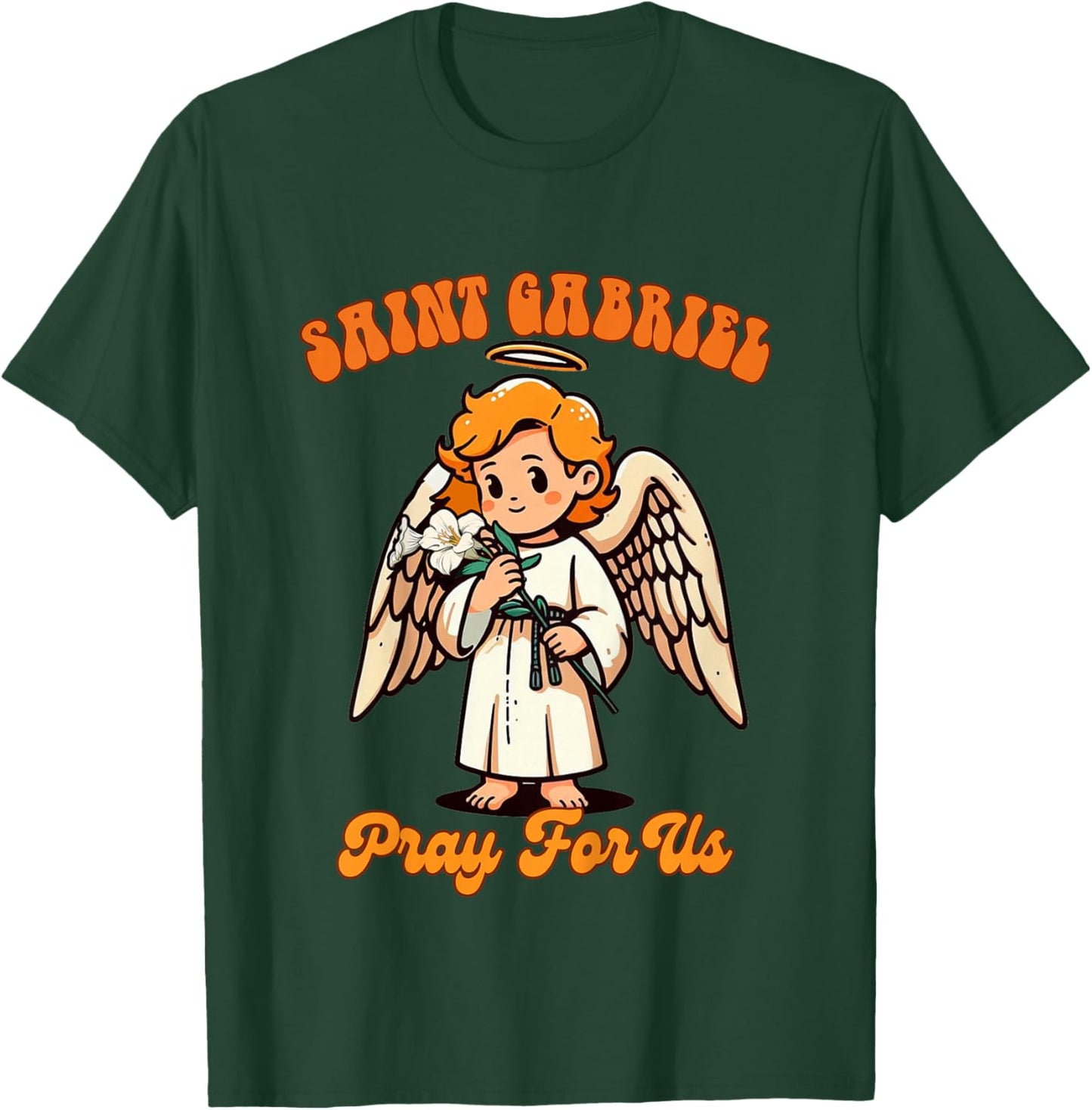 Kids Christian Religious Baby Prayer Saint Gabriel Pray For Us T-Shirt - T-Shirt | Forest