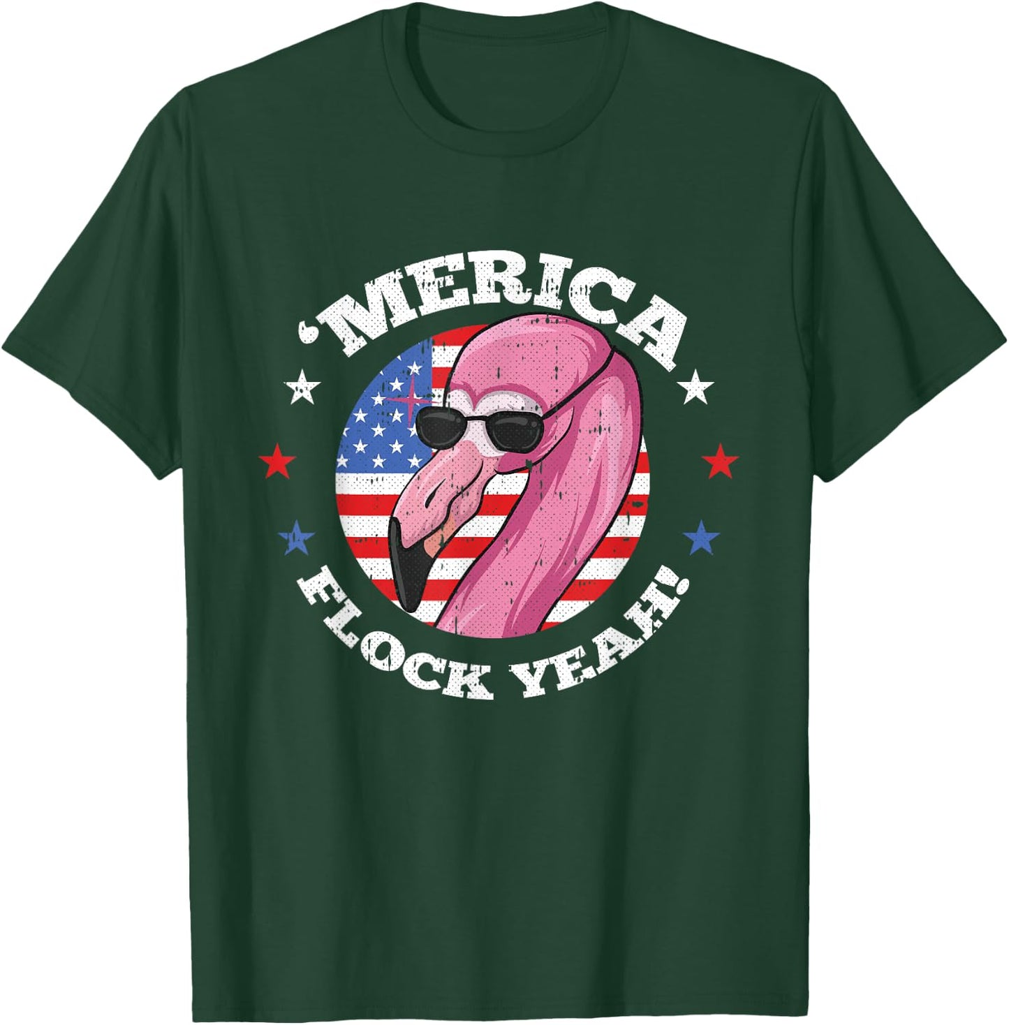 Merica 4th Of July Flamingo Flock Patriotic American Flag T-Shirt - T-Shirt | Forest