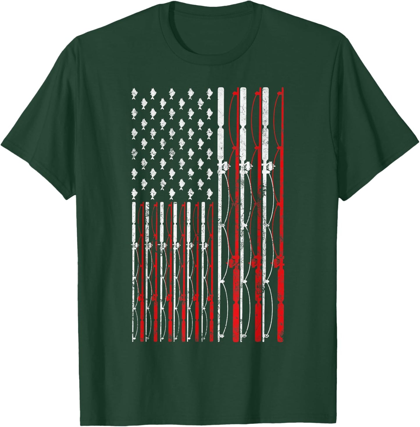 Fishing Rod American Flag Funny Vintage Fishing Small T-Shirt - T-Shirt | Forest