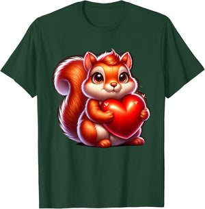 Cute Funny Squirrel Hugging Heart Valentines Day T-Shirt - T-Shirt | Forest