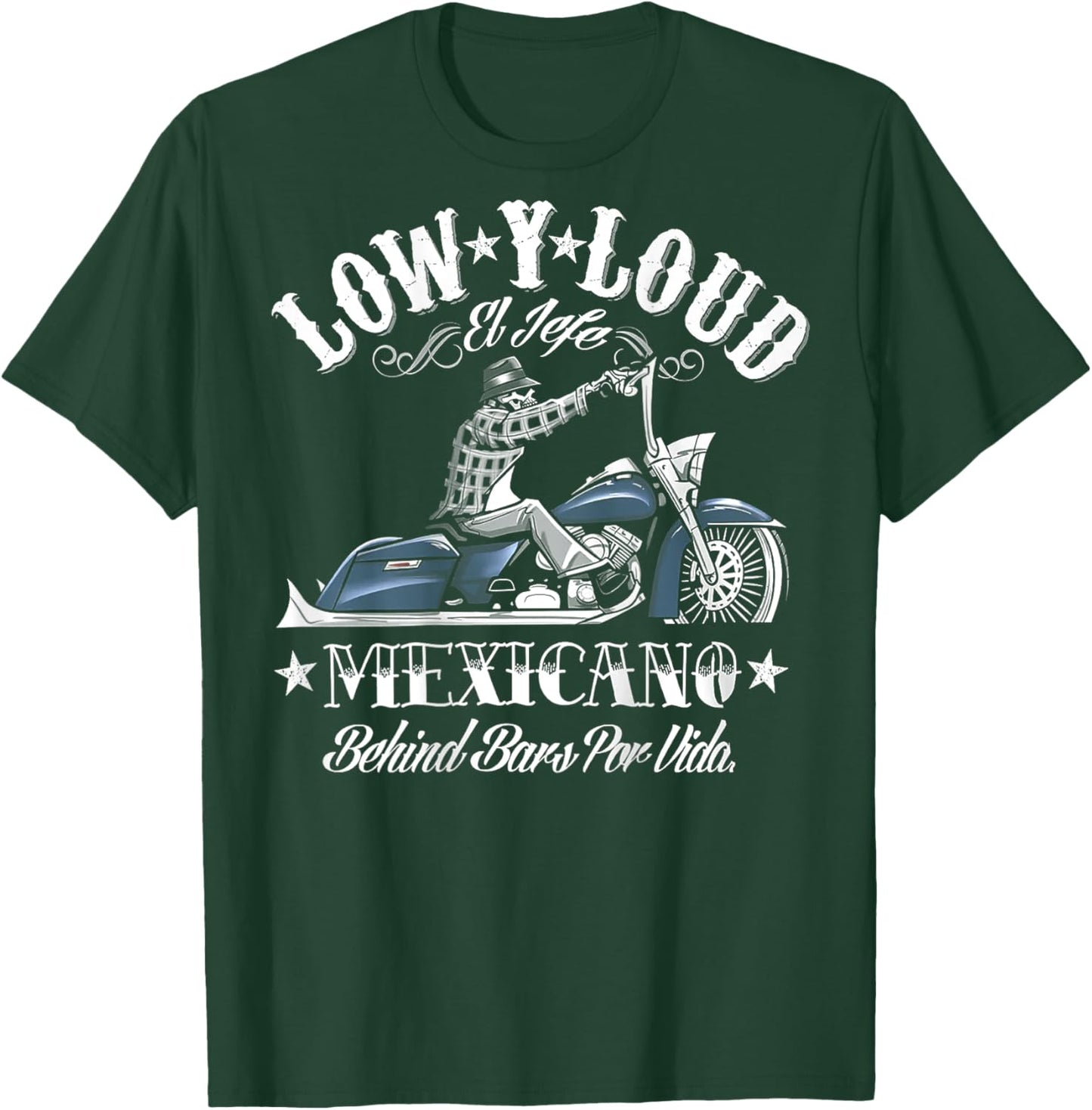 Low Y Loud Mexicano Behind Bars Por Vida (on back) T-Shirt - T-Shirt | Forest