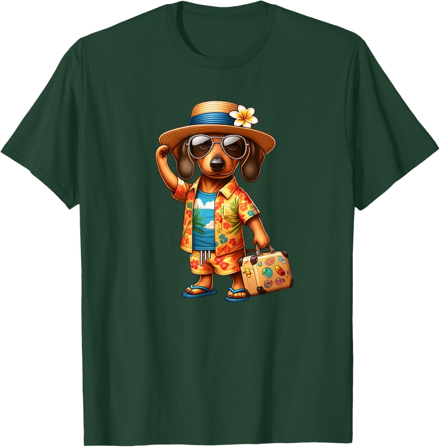 Funny Dachshund Doxie Dog Hawaiian Outfit Men Women Kids T-Shirt - T-Shirt | Forest