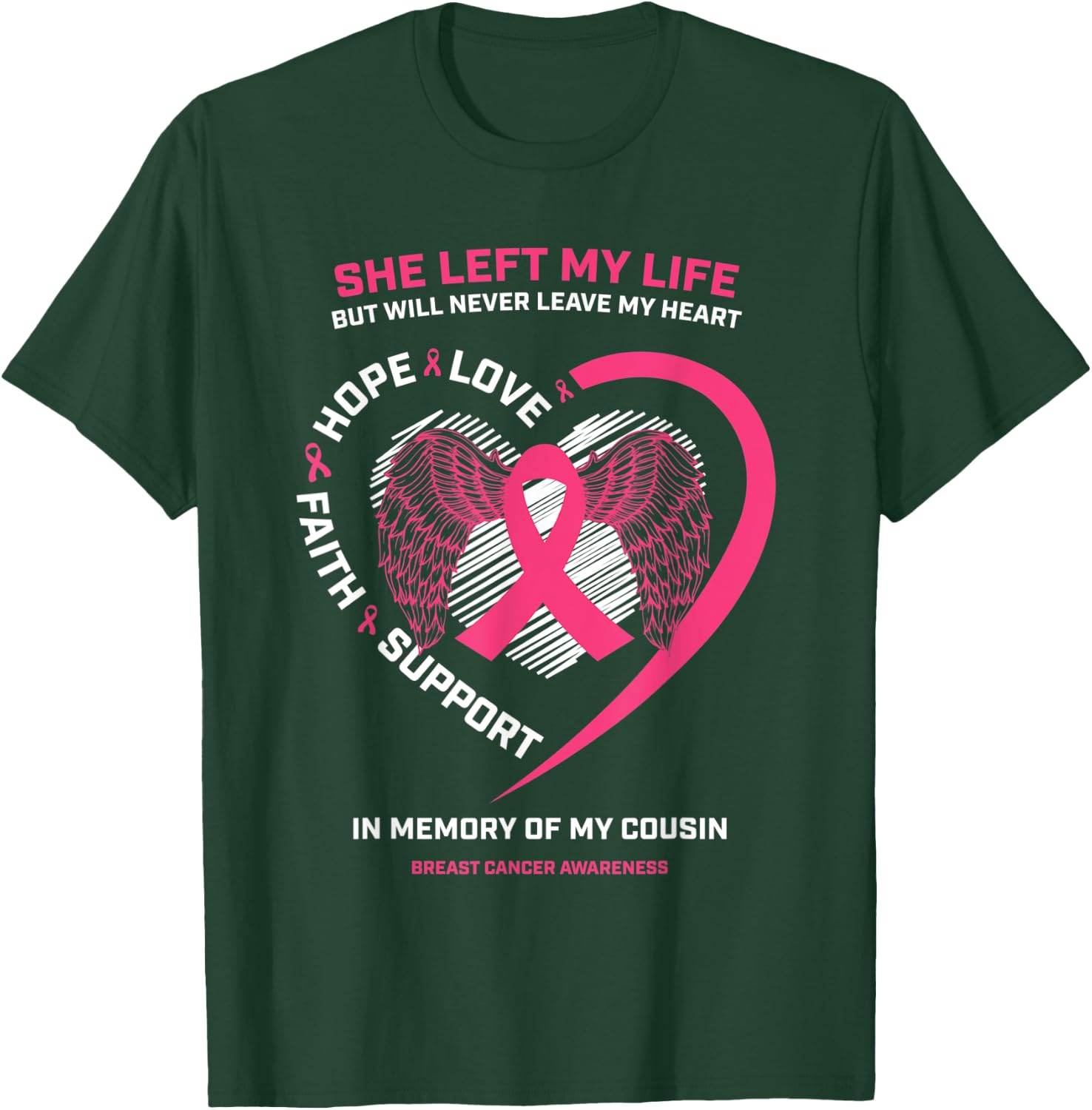 Sayings In Memory Of My Cousin Pink Breast Cancer Awareness T-Shirt - T-Shirt | Forest