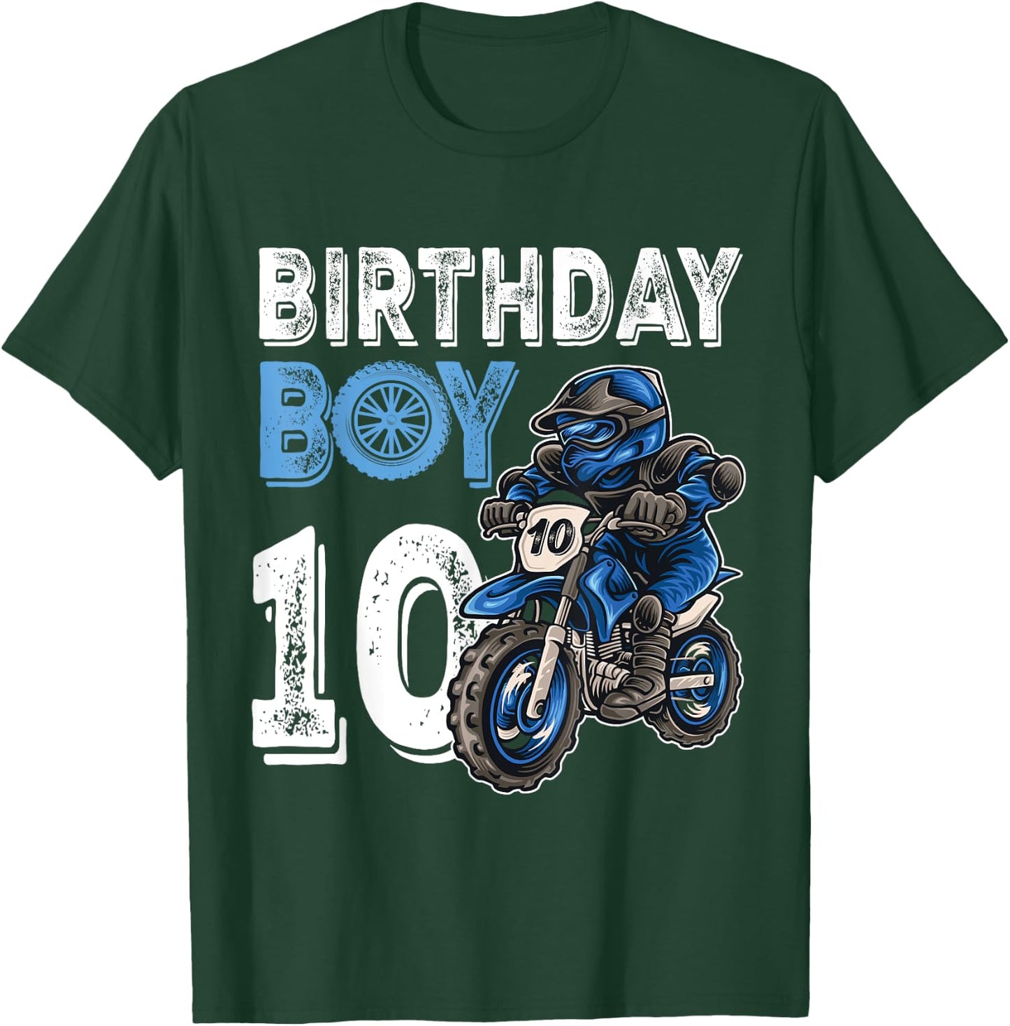 Motocross MX 10th Gift 10 Year Old Dirt Bike Birthday Party T-Shirt - T-Shirt | Forest