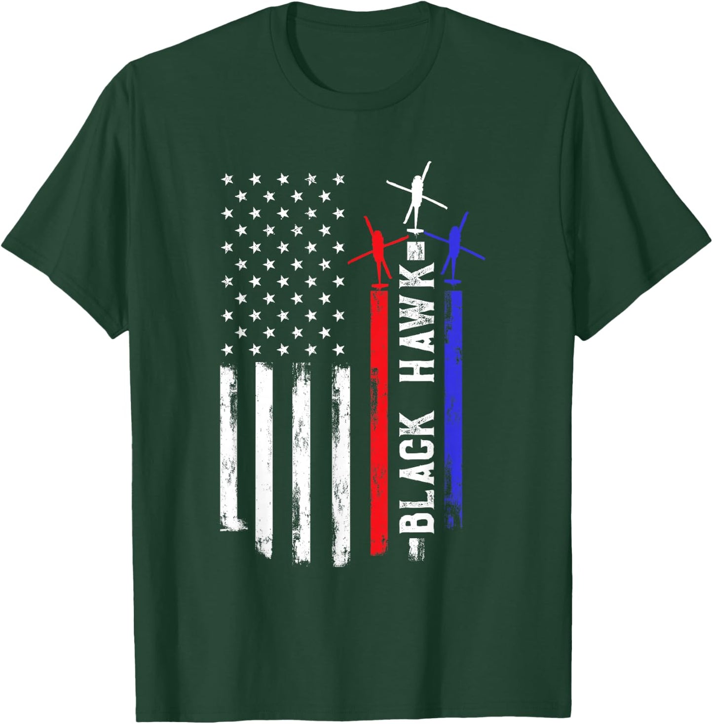 Patriotic USA Flag Military Helicopter UH-60 Black Hawk T-Shirt - T-Shirt | Forest