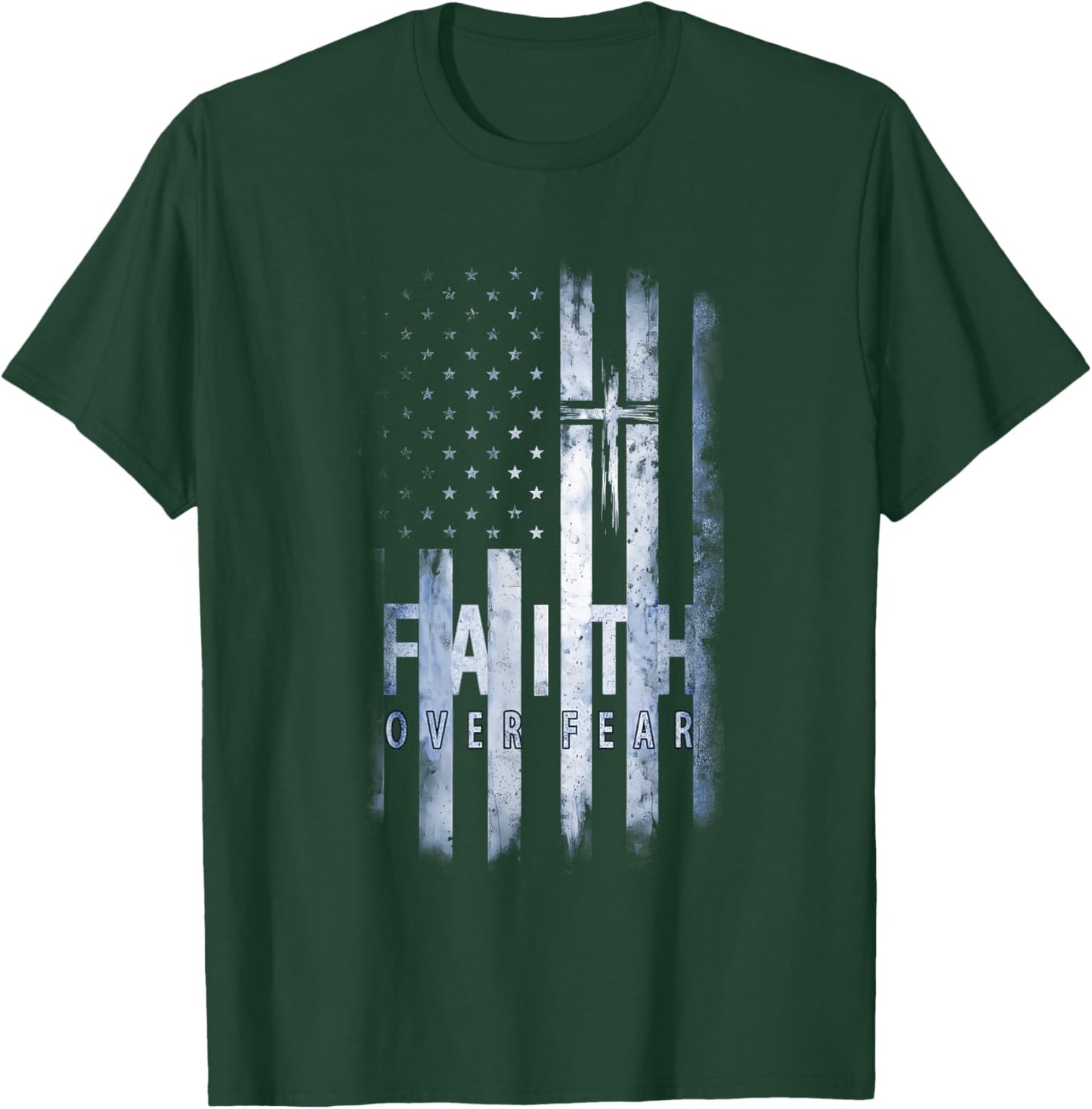 Patriotic USA American Flag Faith Over Fear Prayer Kids Men T-Shirt - T-Shirt | Forest
