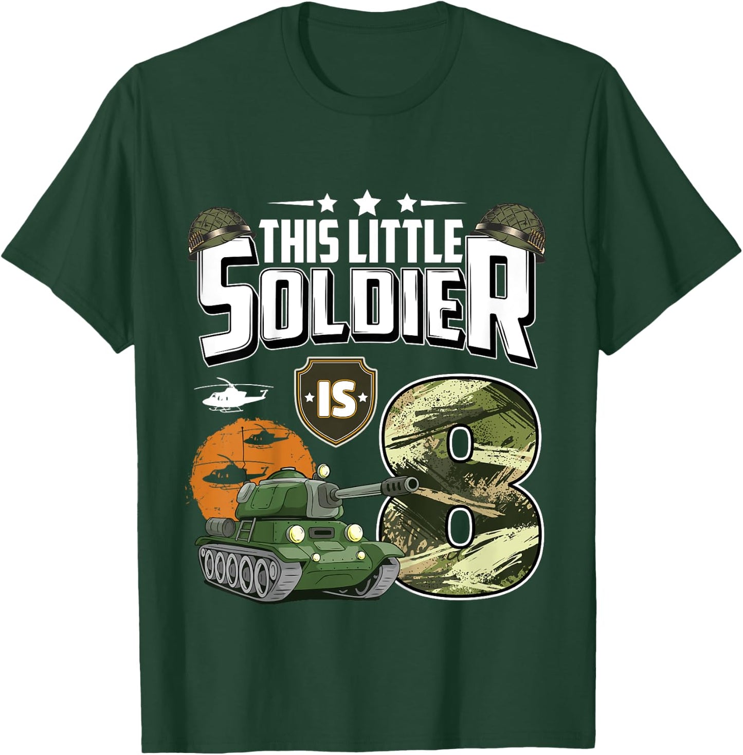 Kids 8 Year Old Soldier 8th Birthday Military Themed Camo boys T-Shirt - T-Shirt | Forest