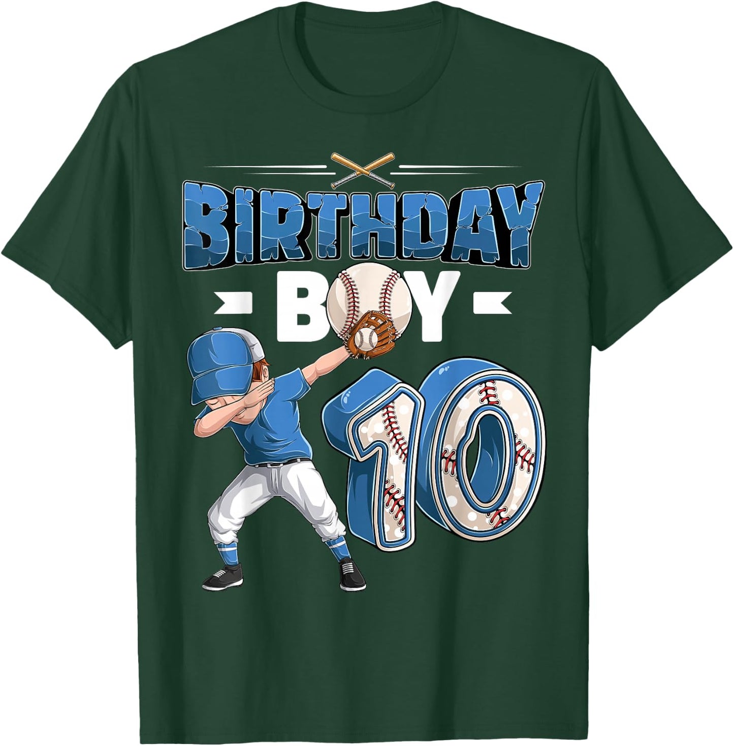 Dabbing boy 10 Year Old Baseball Player 10th Birthday Party T-Shirt - T-Shirt | Forest